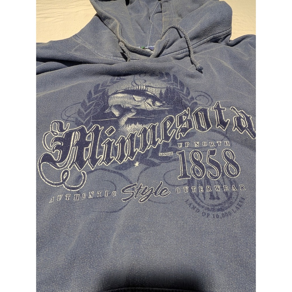 Avalon Apparel Mens Minnesota Up North 1858 Graphic Hoodie Blue XXL Fishing - Picture 2 of 3